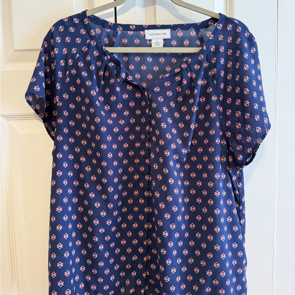 Liz Claiborne Blue and Pink Patterned Blouse
